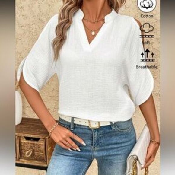 Cotton White Women's Blouse - Picture 3 of 5